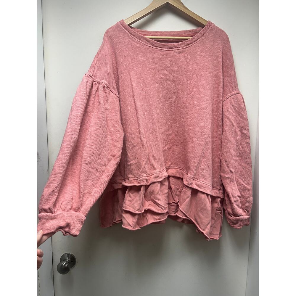 We The Free Coral Ruffled Hem Long Sleeve Top L 100% Cotton by Free People - Picture 7 of 7
